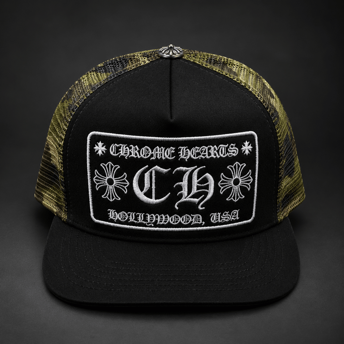 Camo Black Hollywood tucker cap | Gothic Accessories by DRIPNOIR
