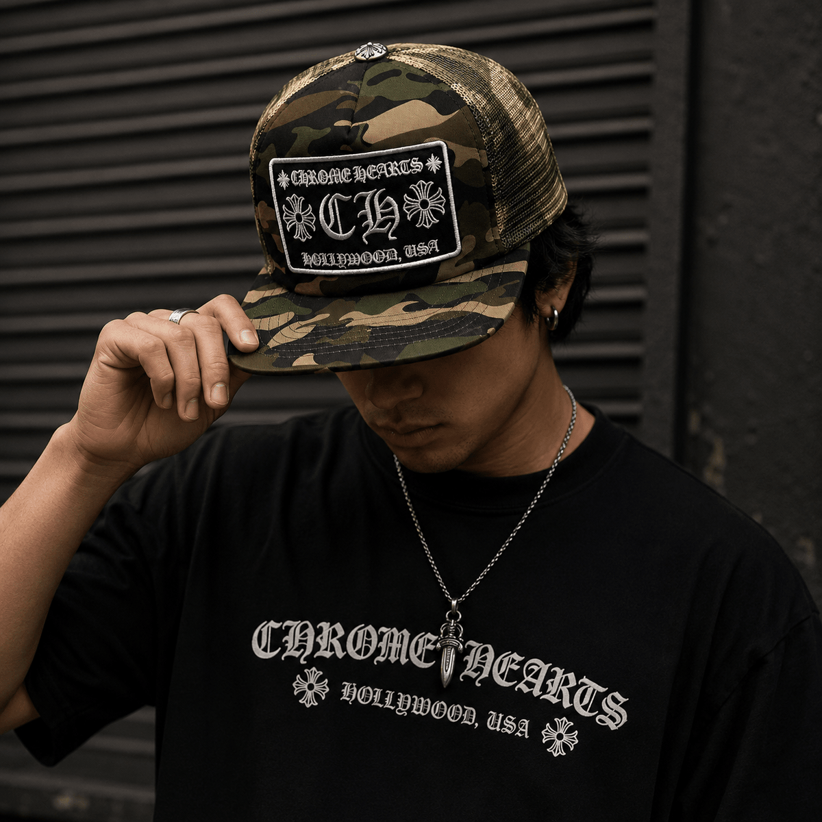 Camo Hollywood Cap | Gothic Accessories by DRIPNOIR