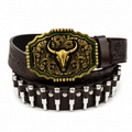 Frontier Bull Skull Bullet Leather Belt – Premium Western Gothic Belt | Gothic Accessories by DRIPNOIR