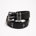 Gothic Cross Leather Belt with Engraved Silver Buckle | Premium Black Streetwear Belt | Gothic Accessories by DRIPNOIR
