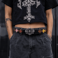 Gothic Multi Cross Patch Leather Belt | Gothic Accessories by DRIPNOIR