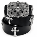 Gothic Skull Cross Leather Belt for Men & Women | Black Punk Streetwear Belt | | Gothic Accessories by DRIPNOIR