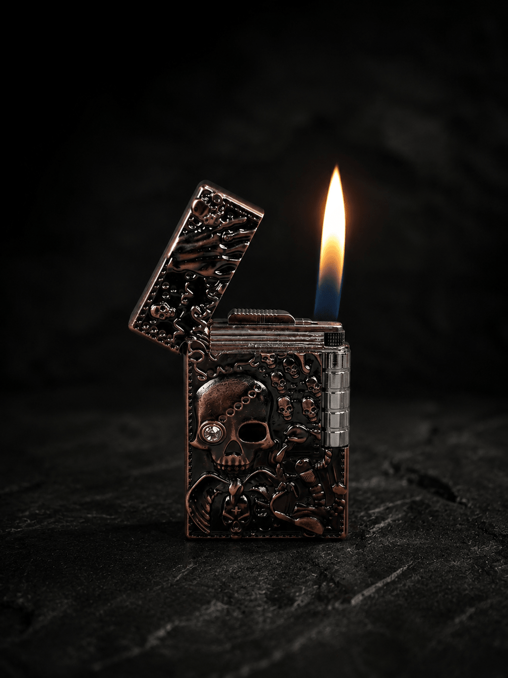 Gothic Skull Refillable Metal Lighter Cover – Vintage Copper Finish | Gothic Accessories by DRIPNOIR