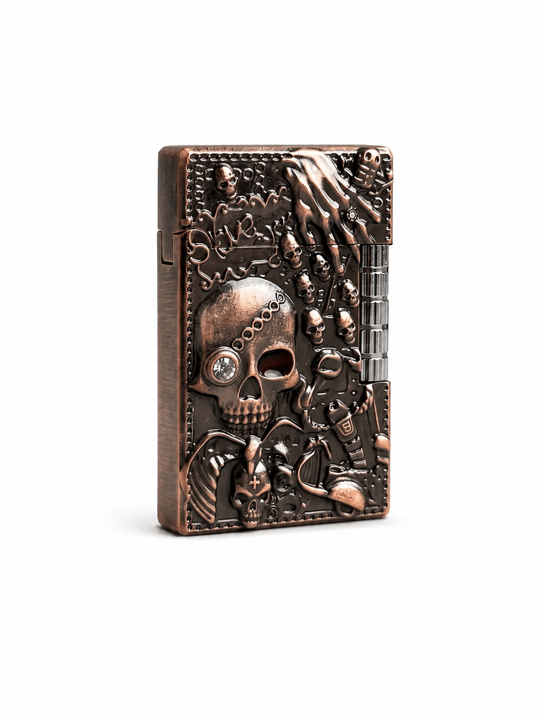 Gothic Skull Refillable Metal Lighter Cover – Vintage Copper Finish | Gothic Accessories by DRIPNOIR