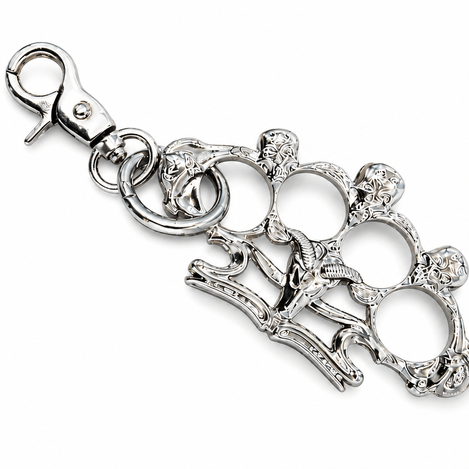 Heavy Gothic Skull Keychain – Silver Metal Punk EDC Key Holder with Skull Design | Gothic Accessories by DRIPNOIR