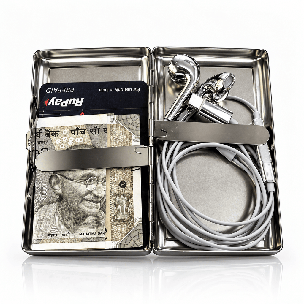Metal Case with Built-In Card , Cig , Cash Holder – Silver | Gothic Accessories by DRIPNOIR