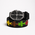 Multicolor Cross Embossed Leather Belt | Gothic Accessories by DRIPNOIR