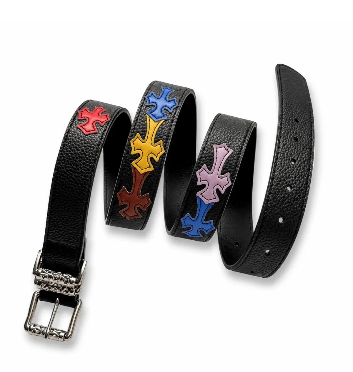 Multicolor Gothic Cross Leather Belt – Streetwear Punk Designer Style | Gothic Accessories by DRIPNOIR