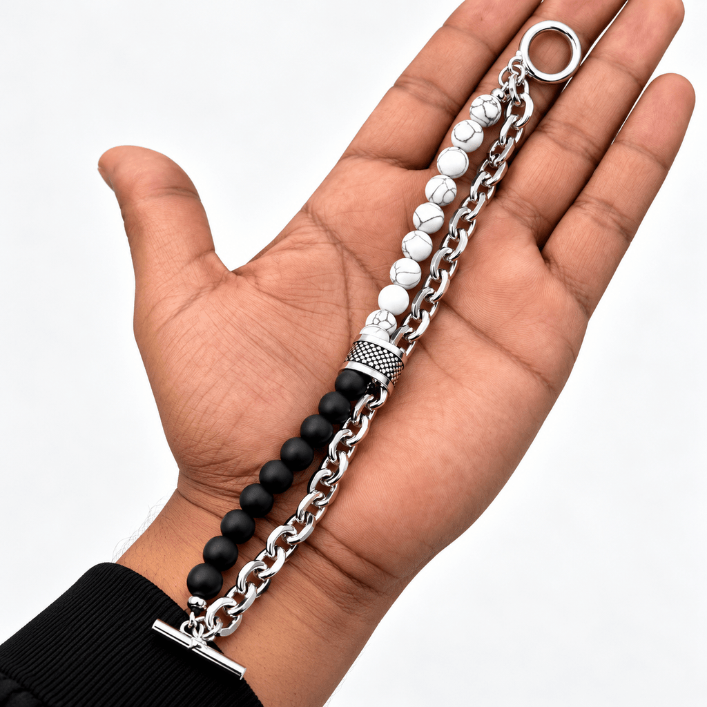 Noir Dual-Tone Beaded Chain Bracelet | Gothic Accessories by DRIPNOIR