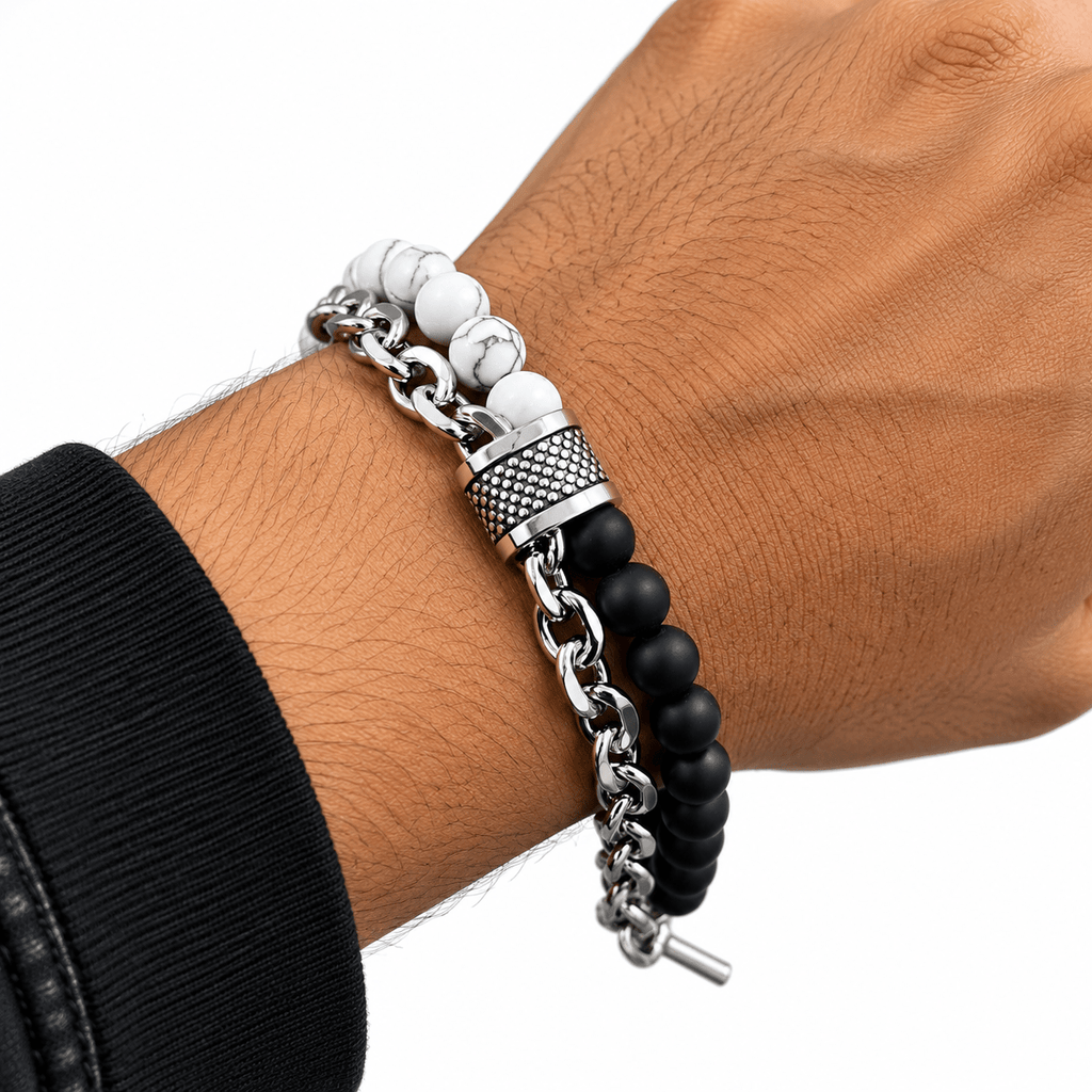Noir Dual-Tone Beaded Chain Bracelet | Gothic Accessories by DRIPNOIR