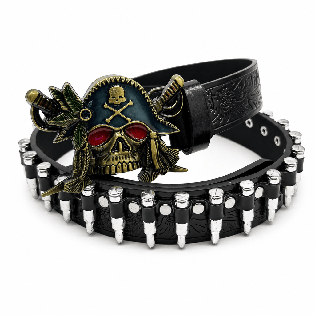 Outlaw Skull Pirate Bullet Belt – Gothic Leather Belt | Gothic Accessories by DRIPNOIR