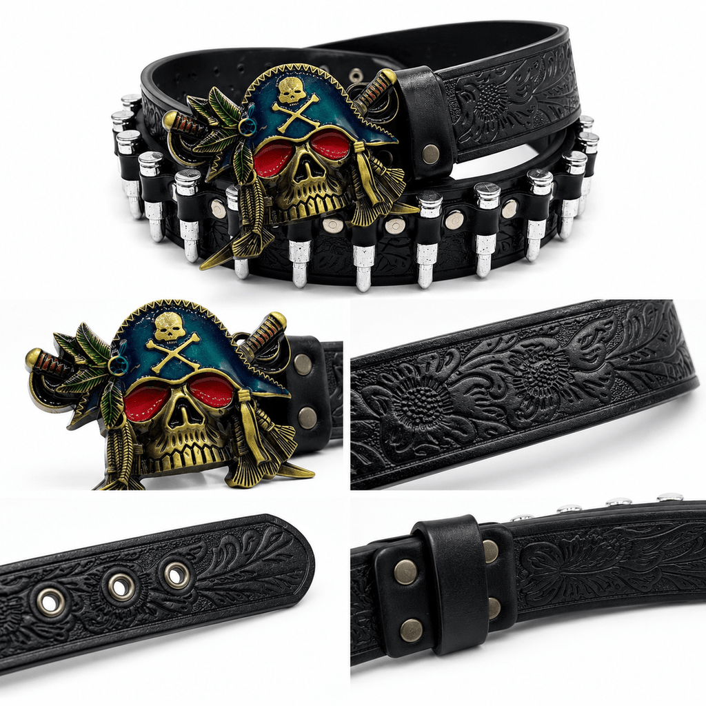Outlaw Skull Pirate Bullet Belt – Gothic Leather Belt | Gothic Accessories by DRIPNOIR
