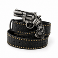 Outlaw Skull Revolver Leather Belt – Premium Gothic Streetwear Belt | Gothic Accessories by DRIPNOIR