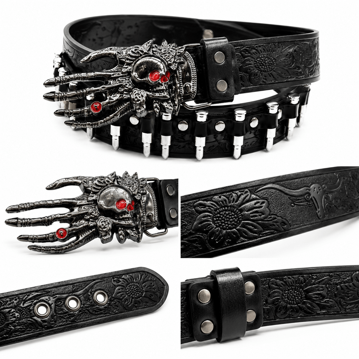 Phantom Skull Hand Leather Belt – Premium Gothic Statement Belt | Gothic Accessories by DRIPNOIR