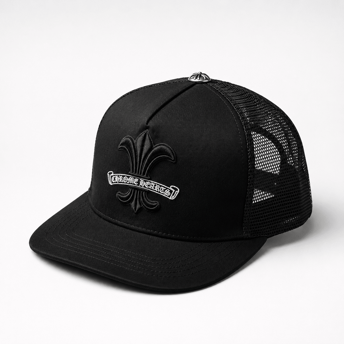 Premium Fleur Cross Trucker Cap – Black Gothic Snapback | Gothic Accessories by DRIPNOIR