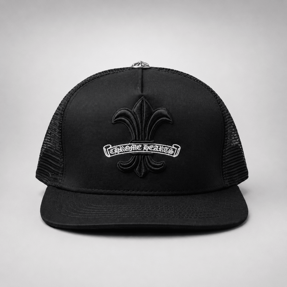 Premium Fleur Cross Trucker Cap – Black Gothic Snapback | Gothic Accessories by DRIPNOIR