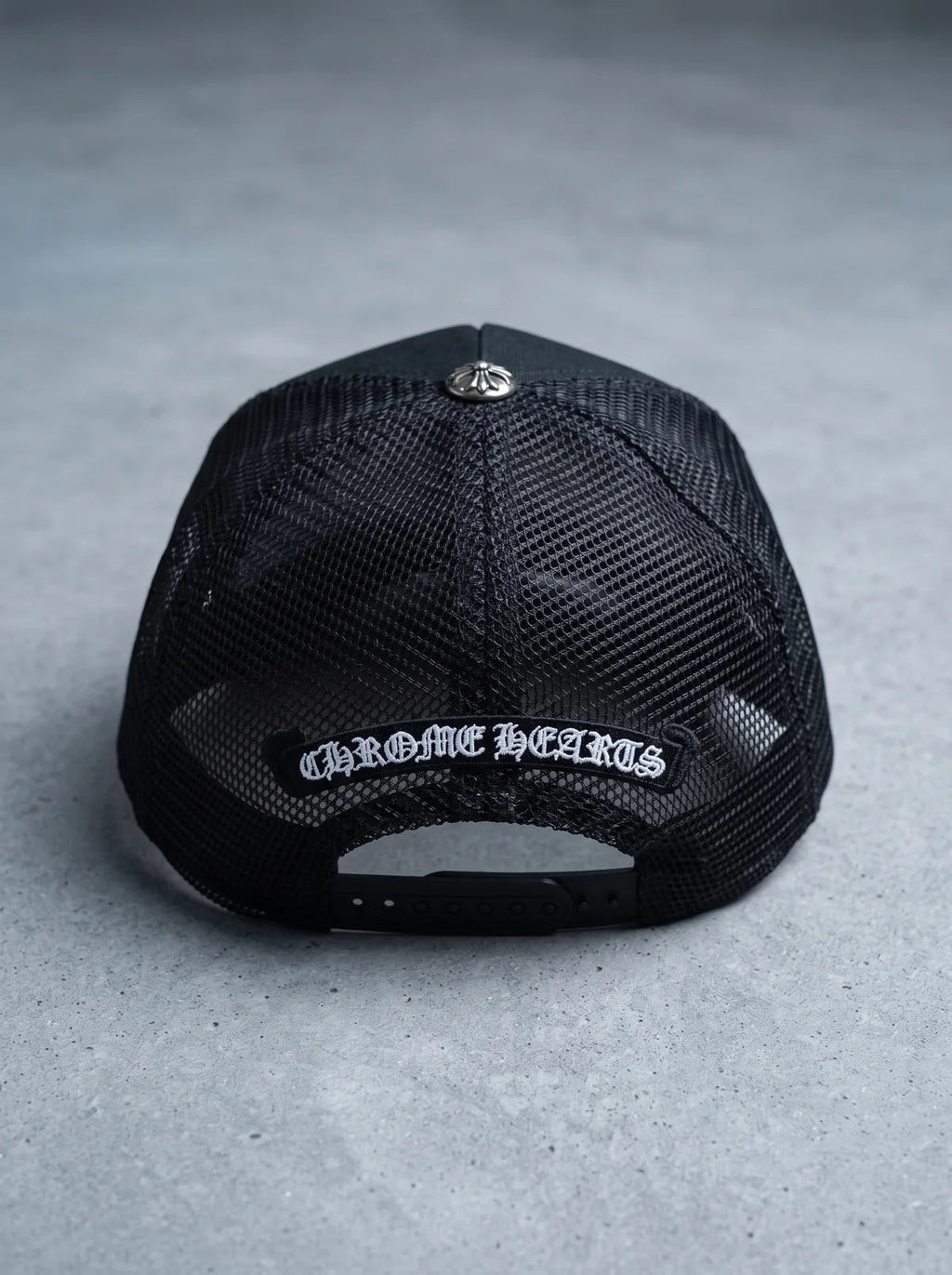 Premium Fleur Cross Trucker Cap – Black Gothic Snapback | Gothic Accessories by DRIPNOIR