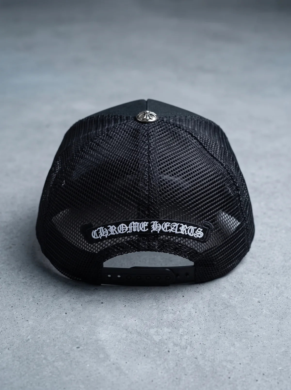 Premium Fleur Cross Trucker Cap – Black Gothic Snapback | Gothic Accessories by DRIPNOIR