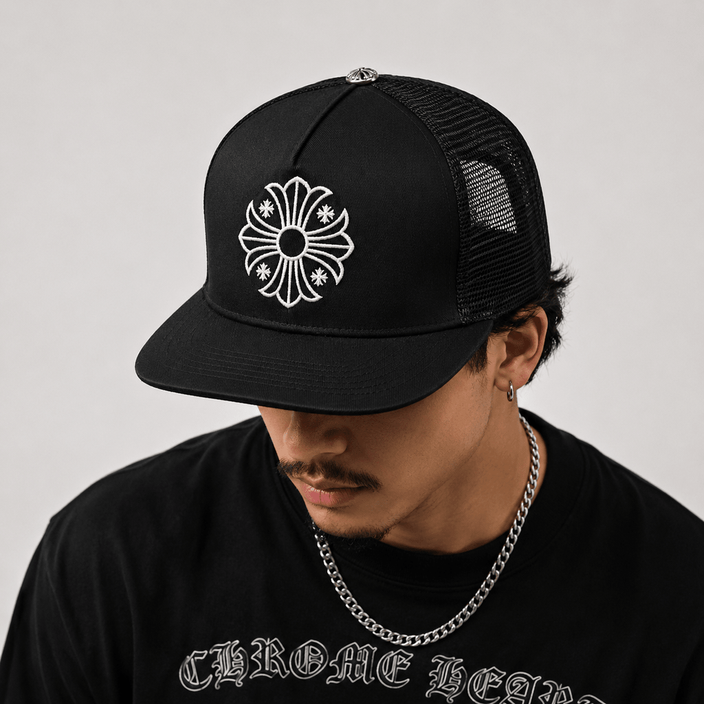 Premium Gothic Cross Snapback Cap – Black Trucker Hat | Gothic Accessories by DRIPNOIR
