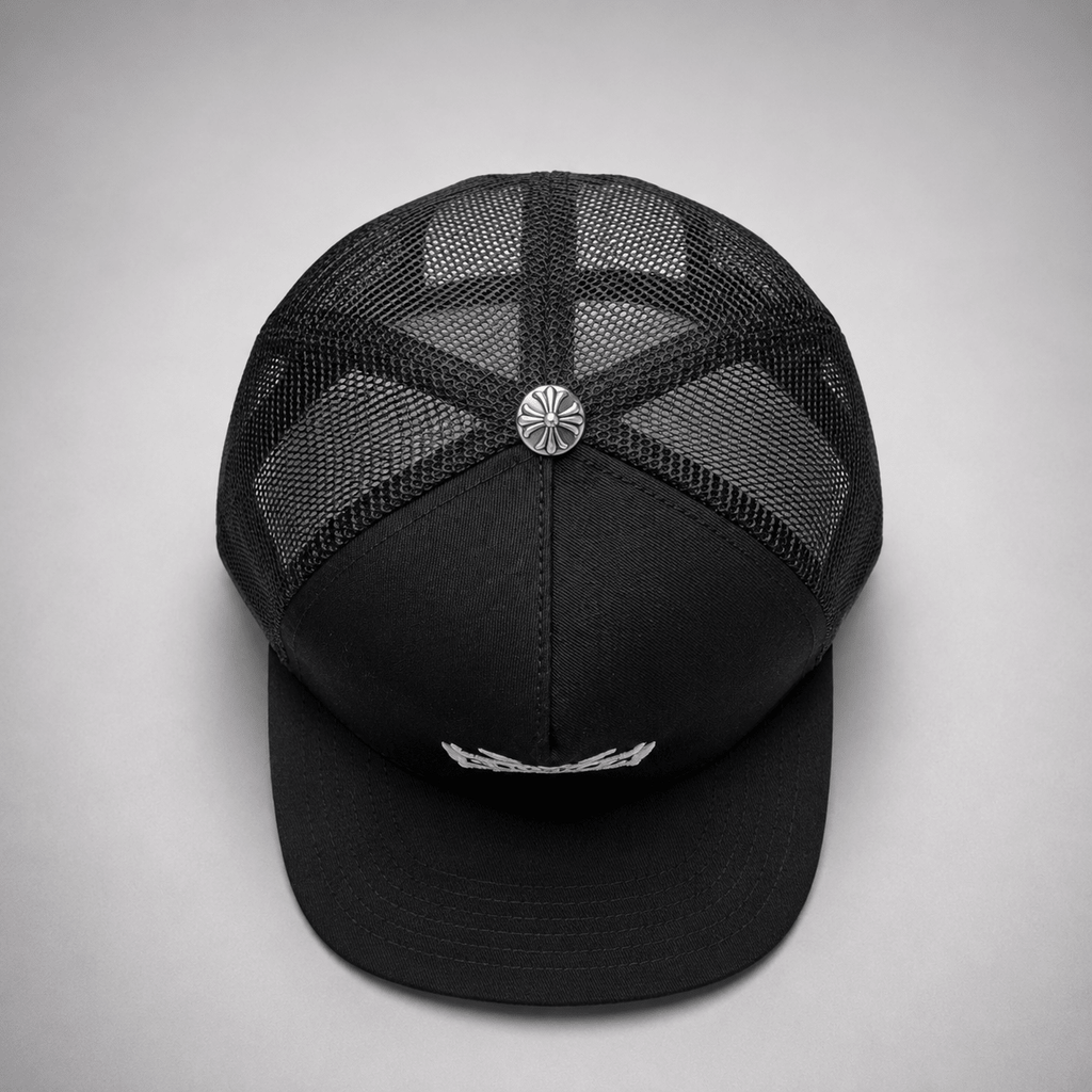 Premium Gothic Cross Snapback Cap – Black Trucker Hat | Gothic Accessories by DRIPNOIR