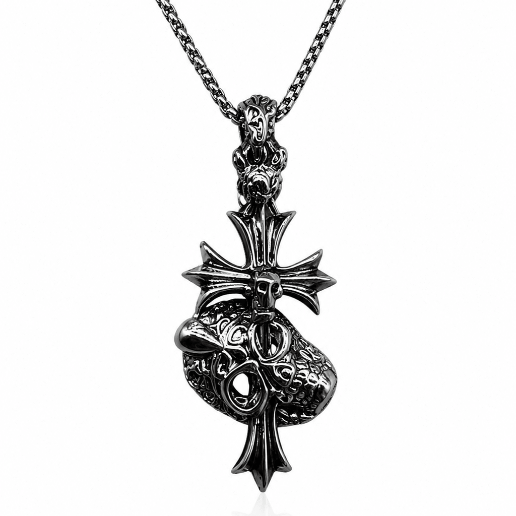 Shadow Cross Skull Pendant – Stainless Steel Chain | Gothic Accessories by DRIPNOIR