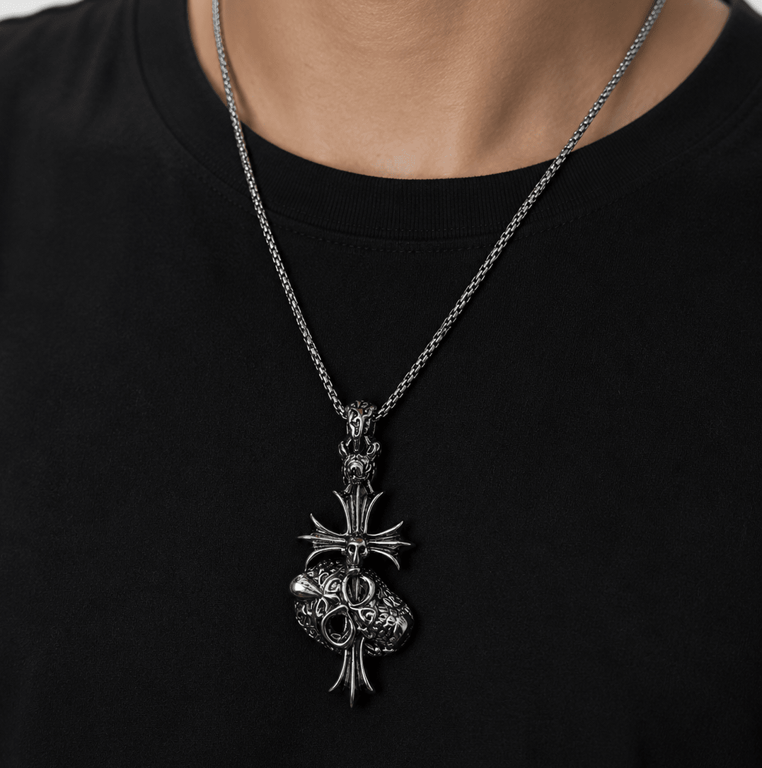 Shadow Cross Skull Pendant – Stainless Steel Chain | Gothic Accessories by DRIPNOIR