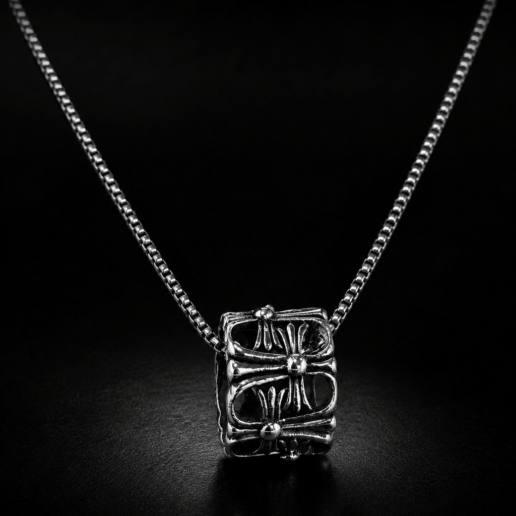 Silver Gothic Barrel Pendant Necklace | Gothic Accessories by DRIPNOIR