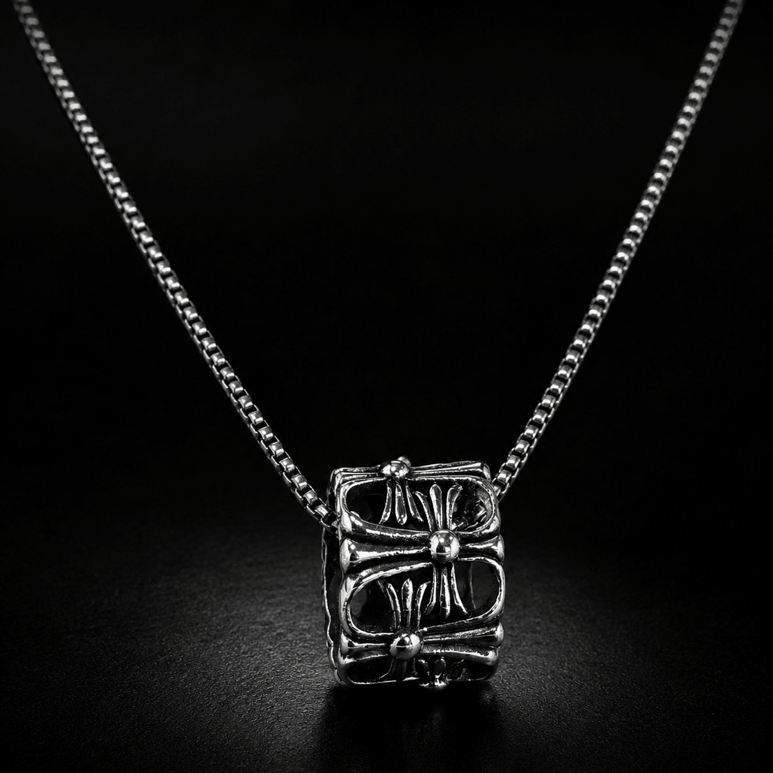 Silver Gothic Barrel Pendant Necklace | Gothic Accessories by DRIPNOIR