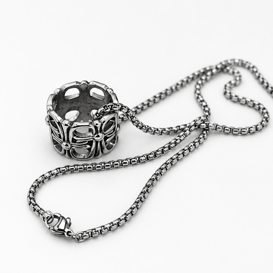 Silver Gothic Barrel Pendant Necklace | Gothic Accessories by DRIPNOIR