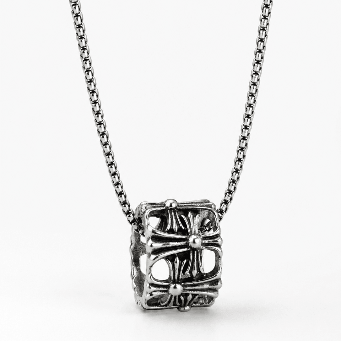 Silver Gothic Barrel Pendant Necklace | Gothic Accessories by DRIPNOIR