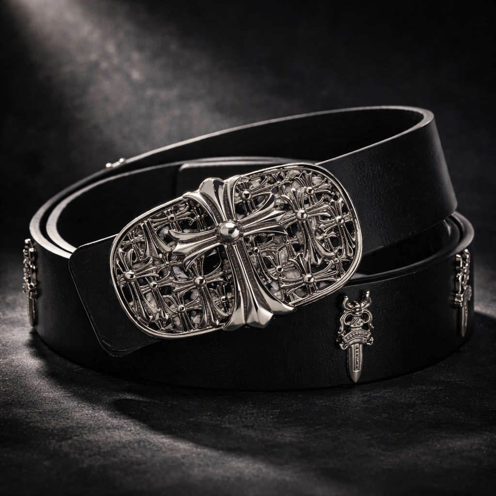 Silver Gothic Cross Buckle Belt | Gothic Accessories by DRIPNOIR