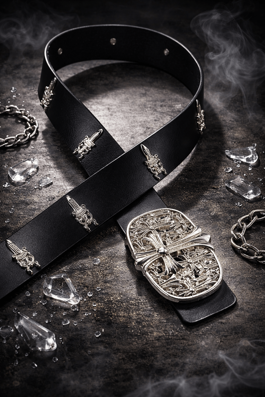 Silver Gothic Cross Buckle Belt | Gothic Accessories by DRIPNOIR