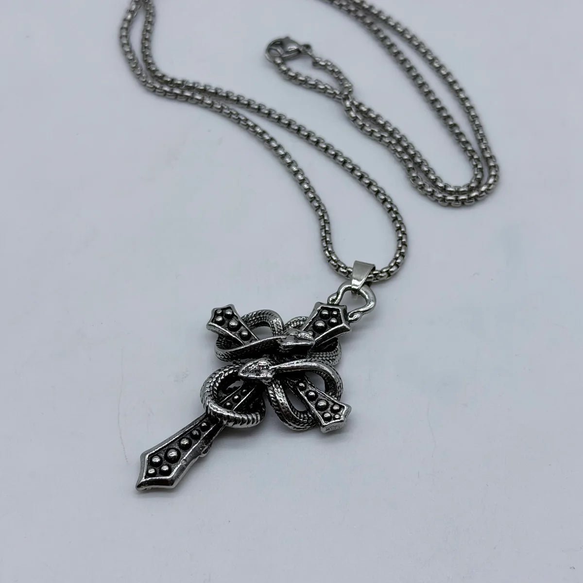 Silver Serpent Cross Pendant Necklace | Gothic Accessories by DRIPNOIR