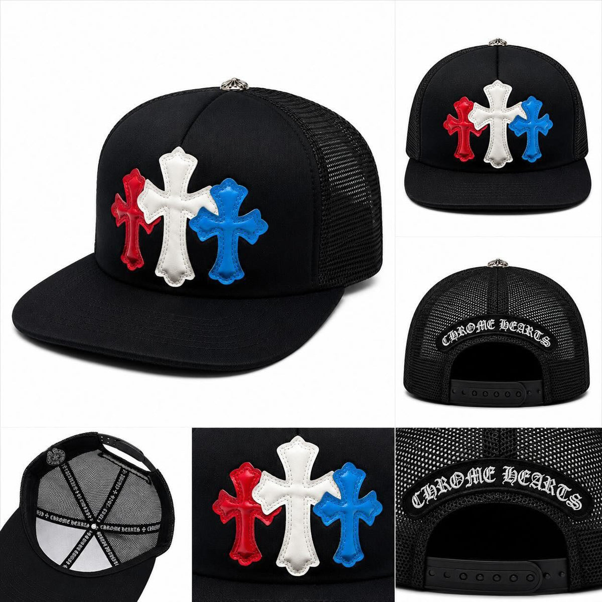 Tricolor Gothic Cross Black Trucker Cap | Gothic Accessories by DRIPNOIR
