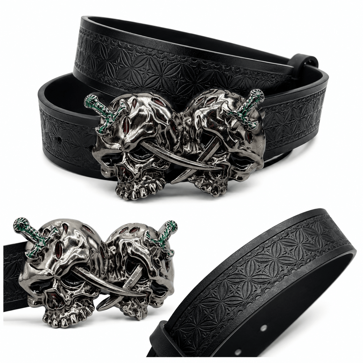 Twin Reaper Skull Belt | Gothic Accessories by DRIPNOIR
