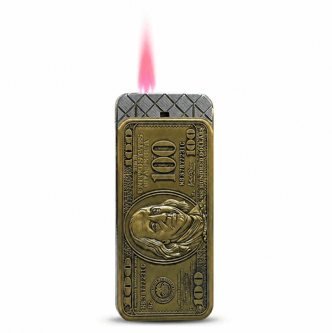 Vintage $100 Dollar Refillable Metal Lighter Cover – Antique Gold Finish | Gothic Accessories by DRIPNOIR