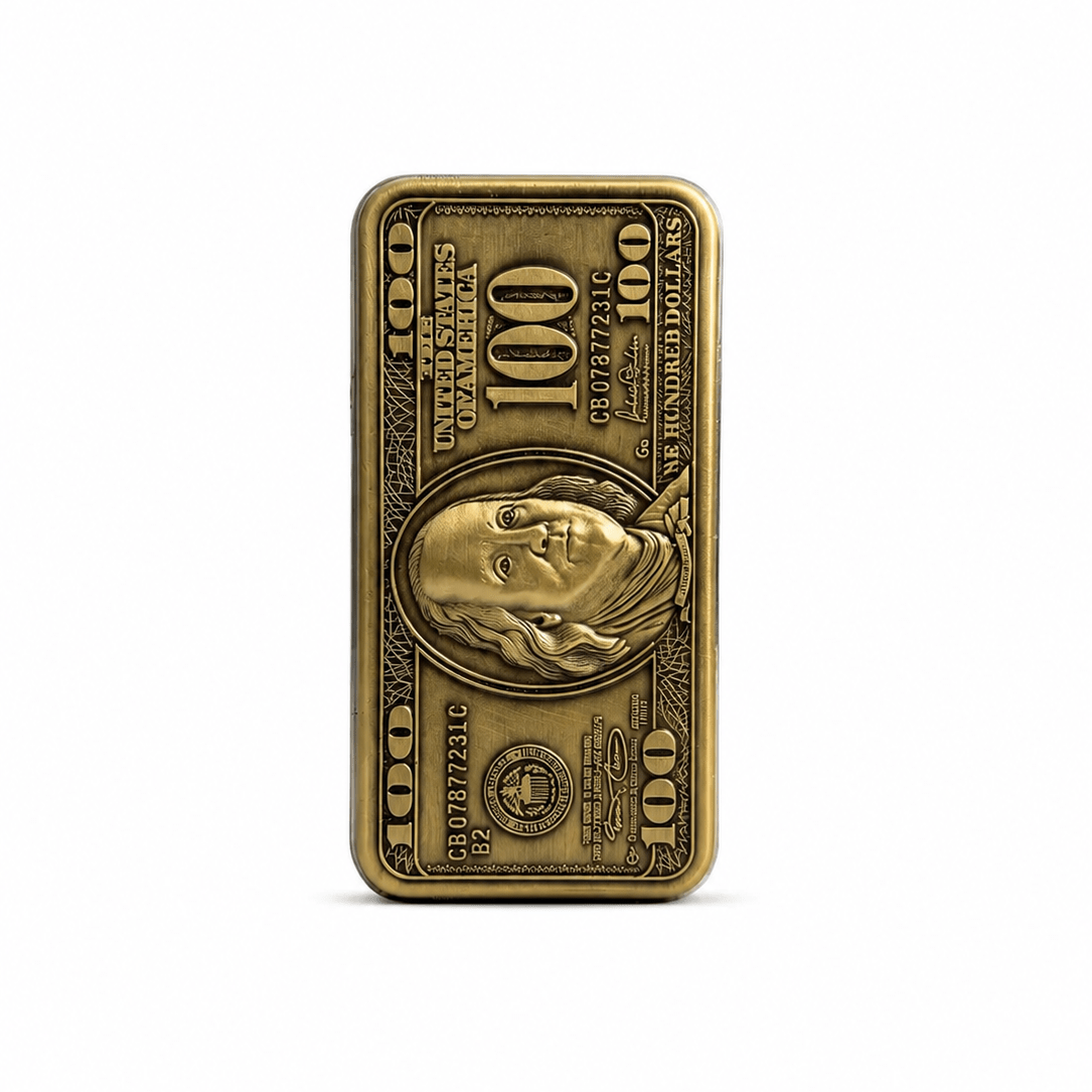 Vintage $100 Dollar Refillable Metal Lighter Cover – Antique Gold Finish | Gothic Accessories by DRIPNOIR