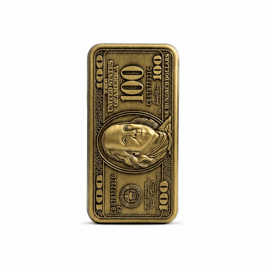 Vintage $100 Dollar Refillable Metal Lighter Cover – Antique Gold Finish | Gothic Accessories by DRIPNOIR